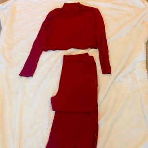 Burgundy 2 Piece Wide Pants Set